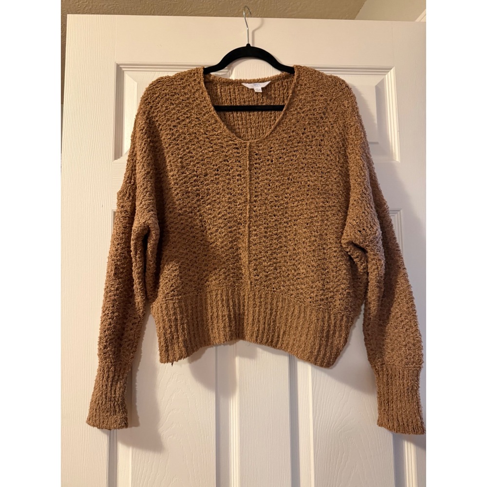 Time and Tru Womens Brown Popcorn Knit V-Neck Pullover Sweater Size Large 12-14